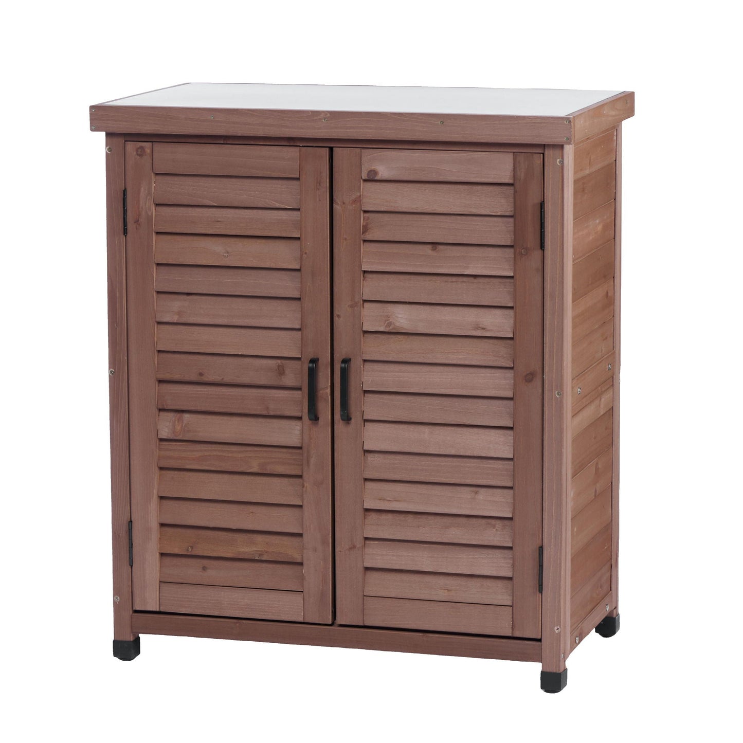 Outdoor Potting Bench With Metal Top and Cabinet