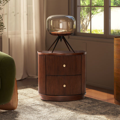 Valentine 2-Drawer Storage Side Table in dark grooved wood with brass knobs by HouseOfZazla on Tampa Home & Garden Store