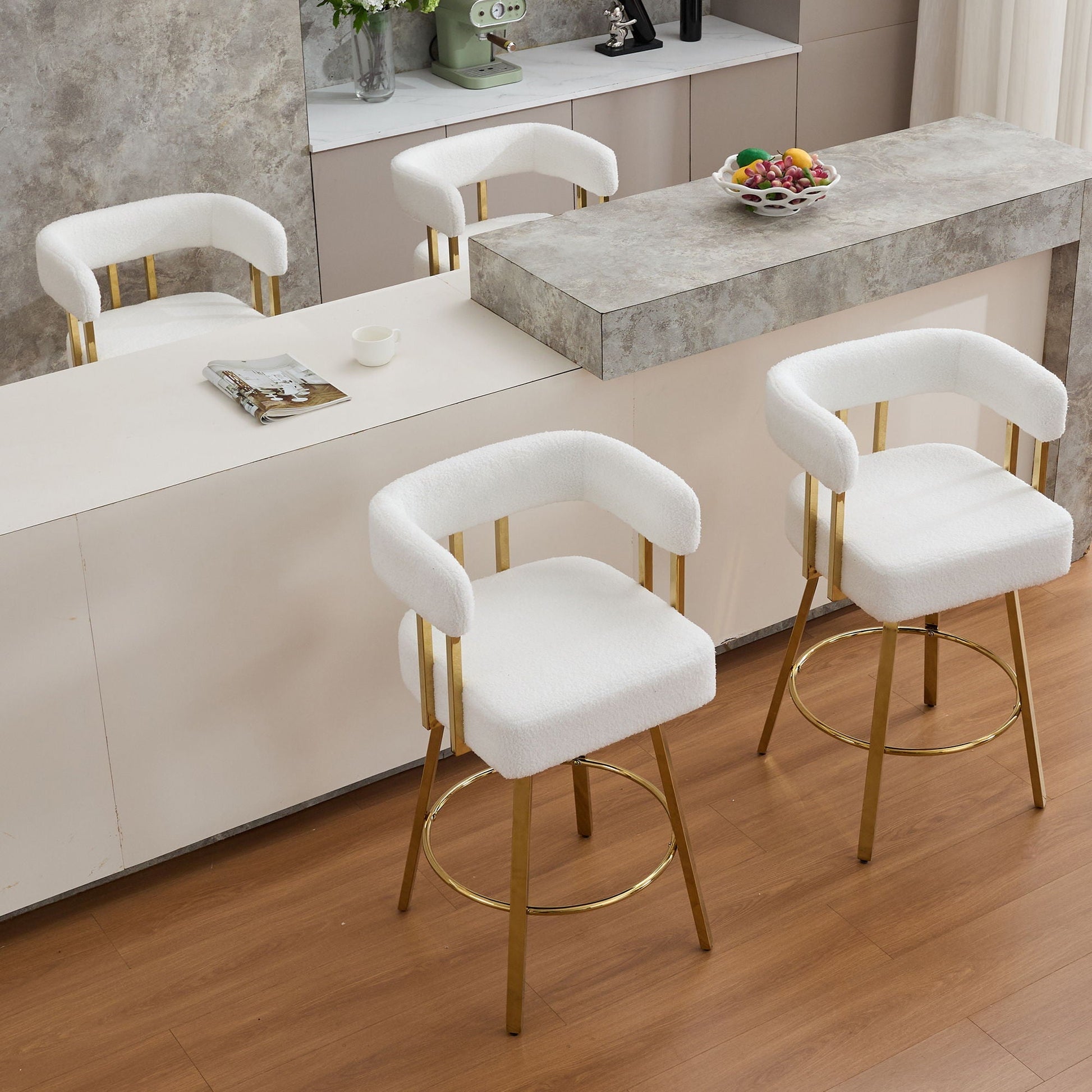 Decorative upholstered side chairs set of 2 in white boucle with gold legs for living room on Tampa Home & Garden Store