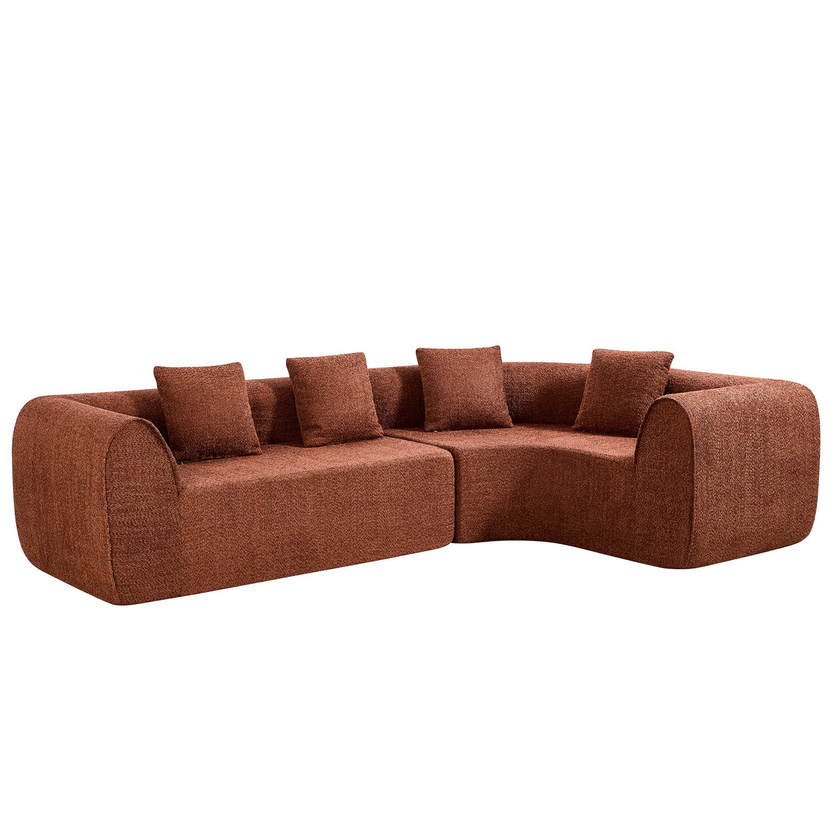 110-inch modern curved L-shaped modular sectional sofa in burnt orange fabric with cushions on Tampa Home & Garden Store