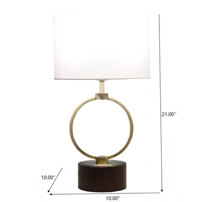 Nordic Home Creative Bedroom Table Lamp with grid metal circular ring, white shade, dark base on Tampa Home & Garden Store