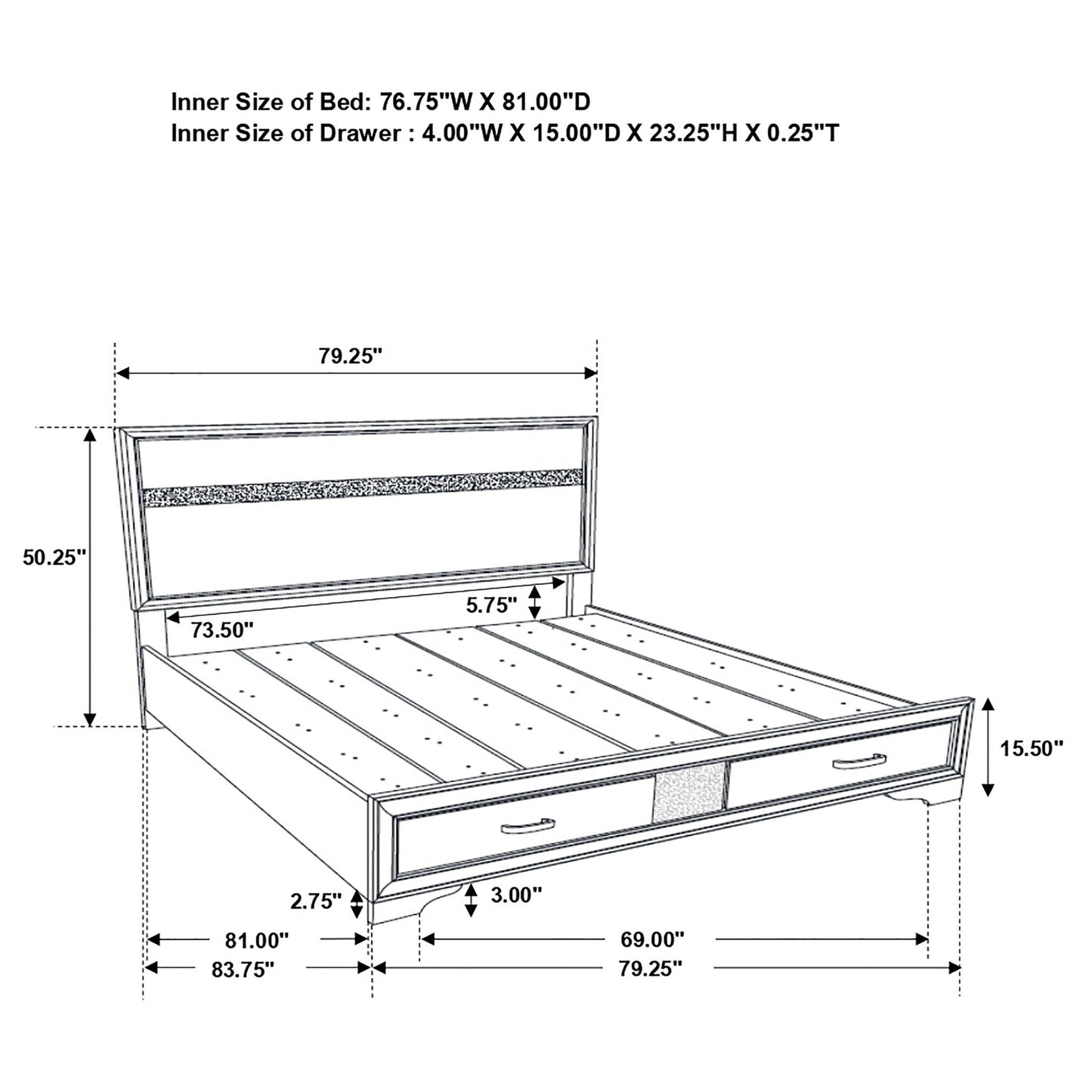 Annie 4-Piece Bedroom Set by HouseOfZazla blueprint bed with drawers and headboard on Tampa Home & Garden Store