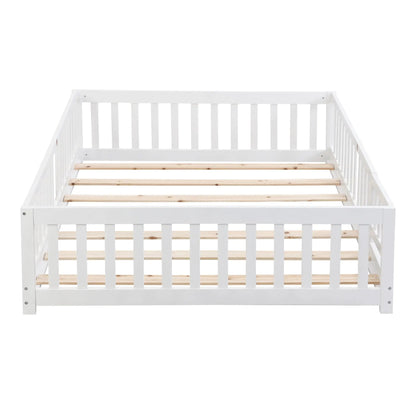 Solid Wood Floor Bed with Door and Fence
