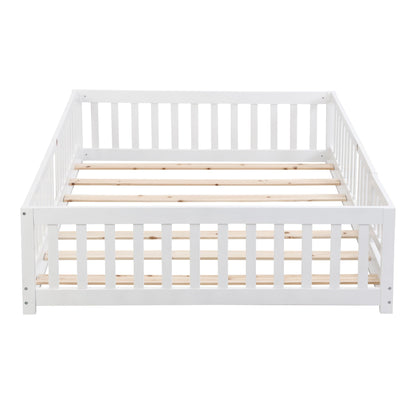 White solid wood platform bed frame with slats and natural wood base for kids on Tampa Home & Garden Store