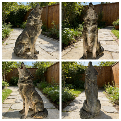 Simulated Howling Wolf Garden Statue by HouseOfZazla with gray textured finish on Tampa Home & Garden Store