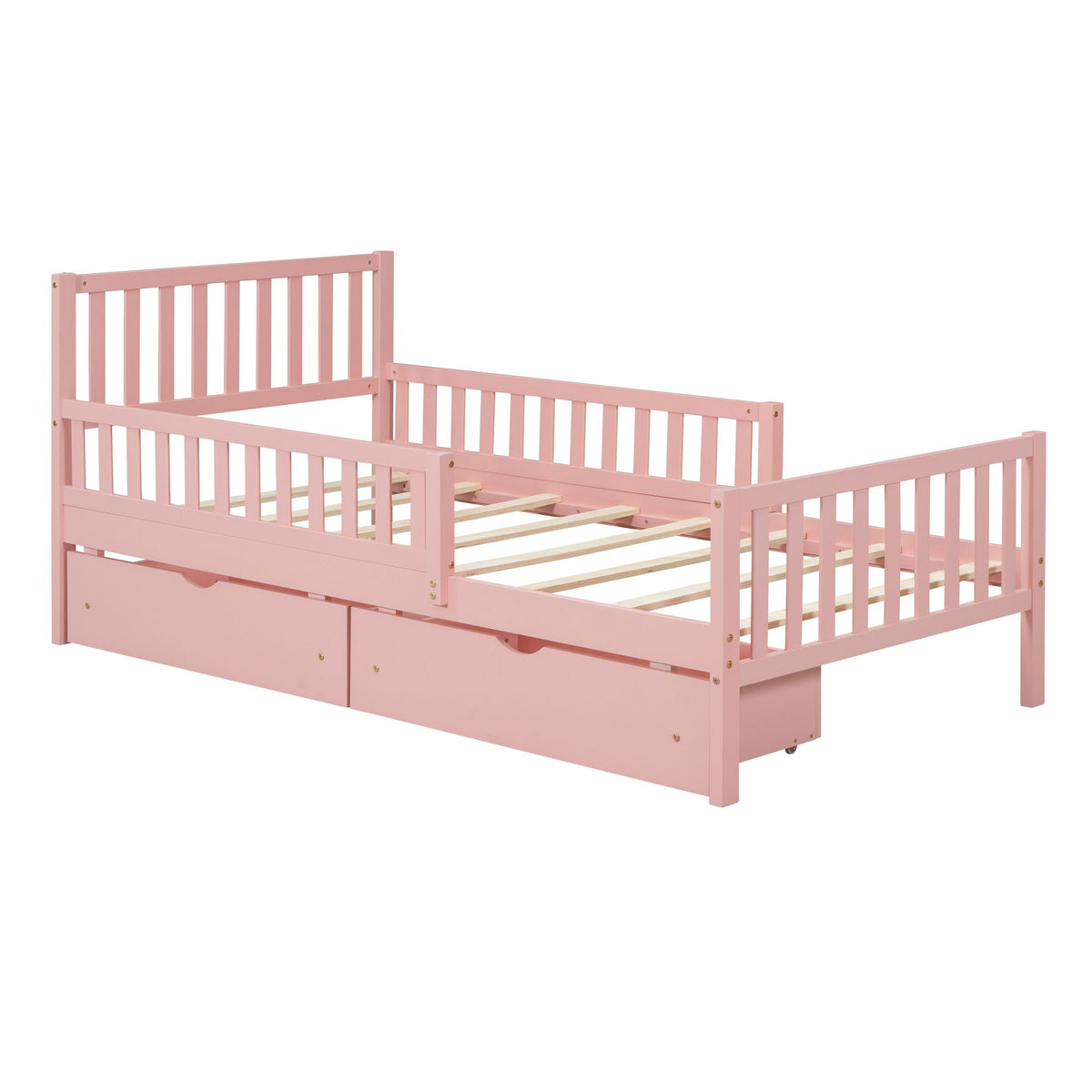 Platform bed with guardrails on both sides and two storage drawers pink HouseOfZazla on Tampa Home & Garden Store