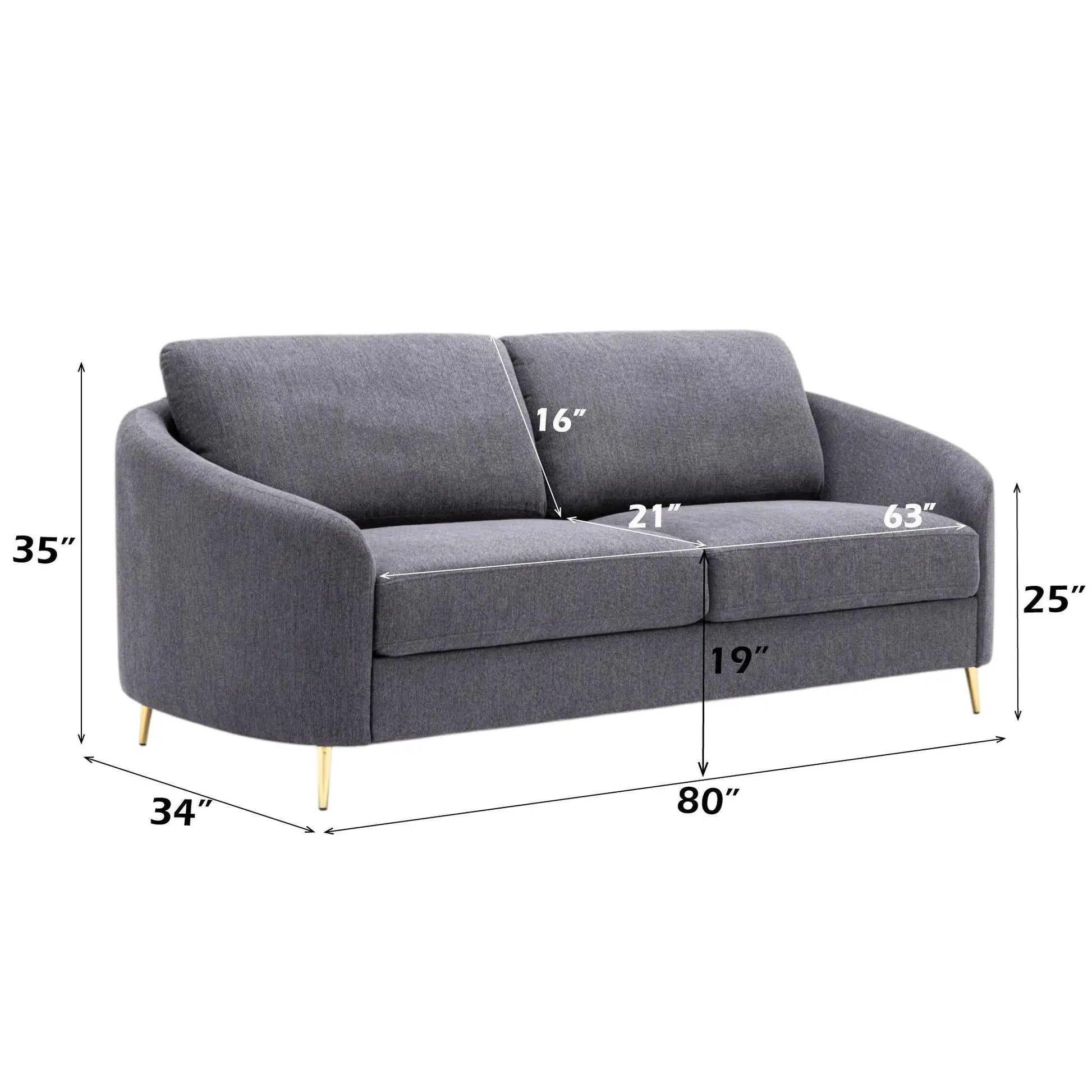 Gray linen sofa, stationary by Unique Piece Furniture with gold legs, 80 in wide on Tampa Home & Garden Store