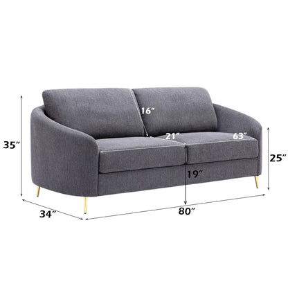 Gray linen sofa, stationary by Unique Piece Furniture with gold legs, 80 in wide on Tampa Home & Garden Store
