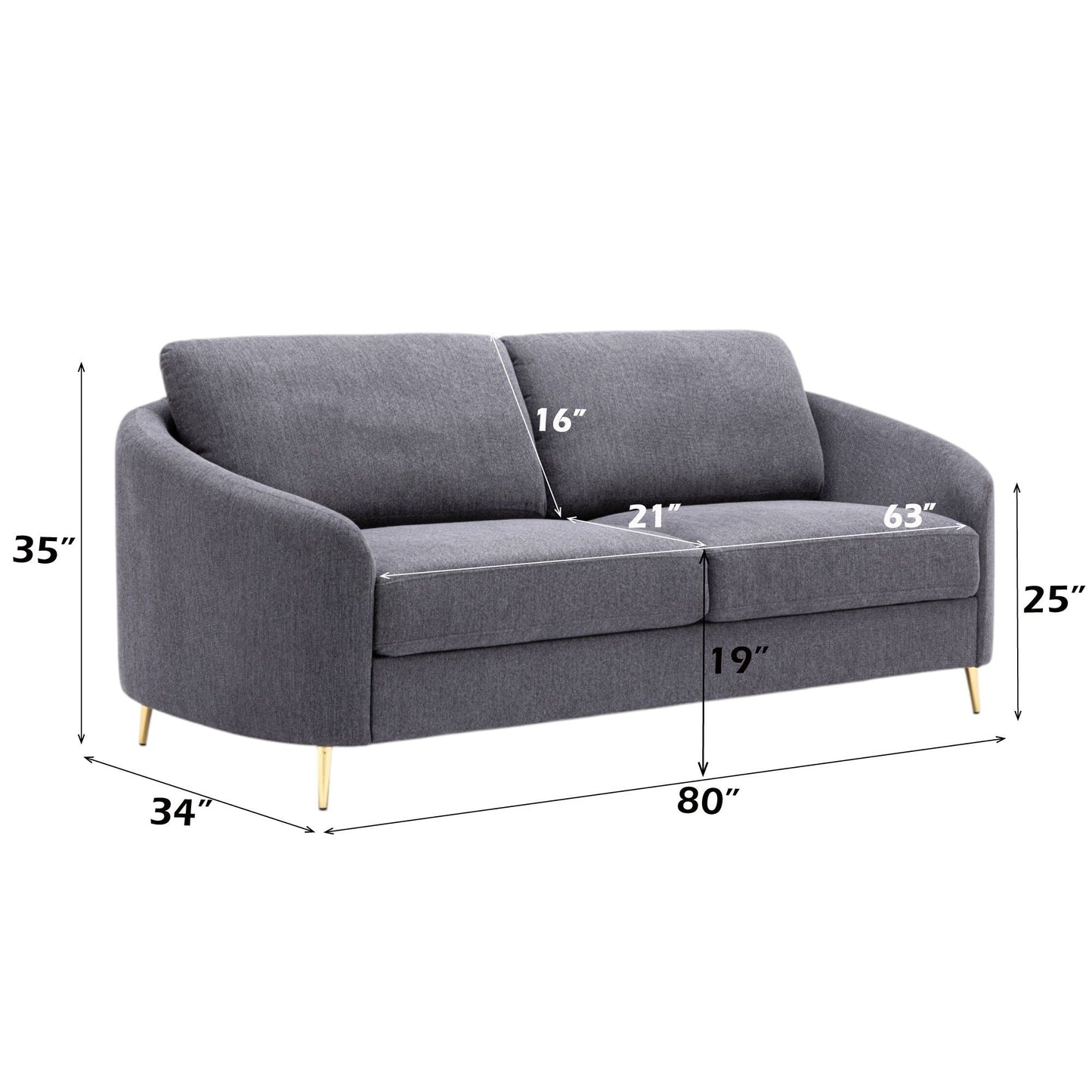 Yuina Linen Sofa gray by HouseOfZazla stationary sofa with gray linen fabric on Tampa Home & Garden Store