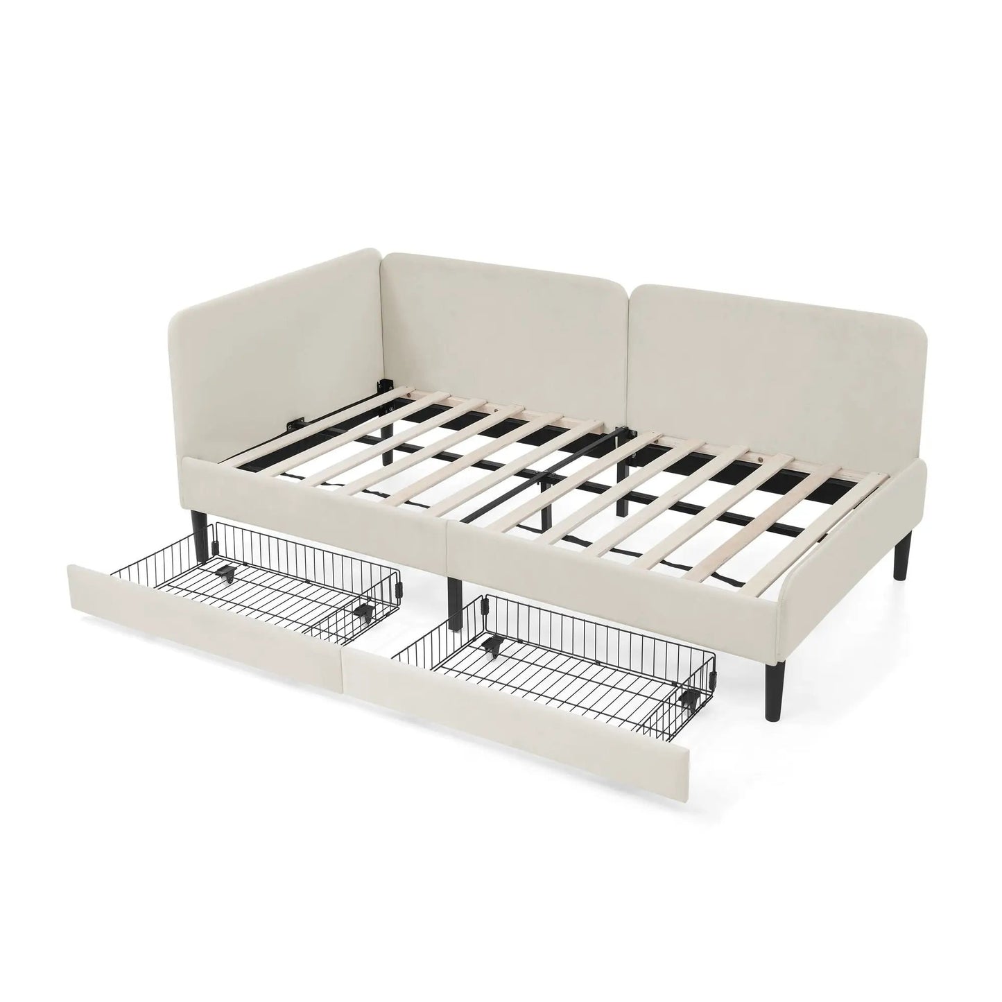 Upholstered Bed Frame With Drawers and Sofa Bed