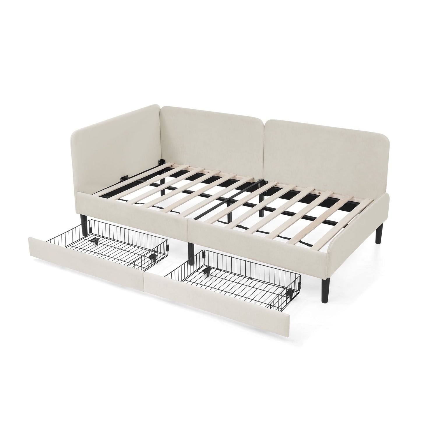 Upholstered Platform Sofa Bed with Drawers