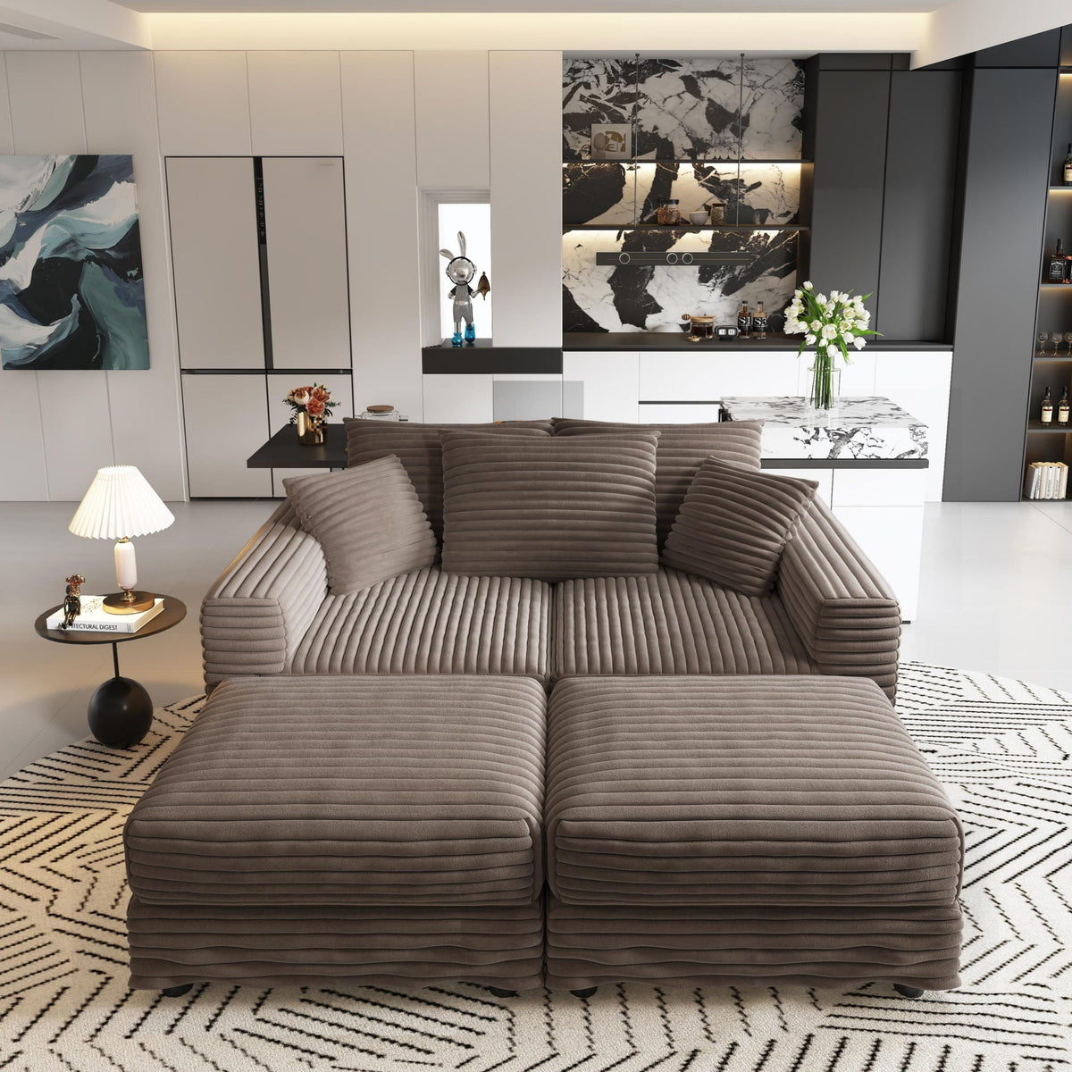 Deep Seat Sofa Bed With Ottoman and Soft Pillows