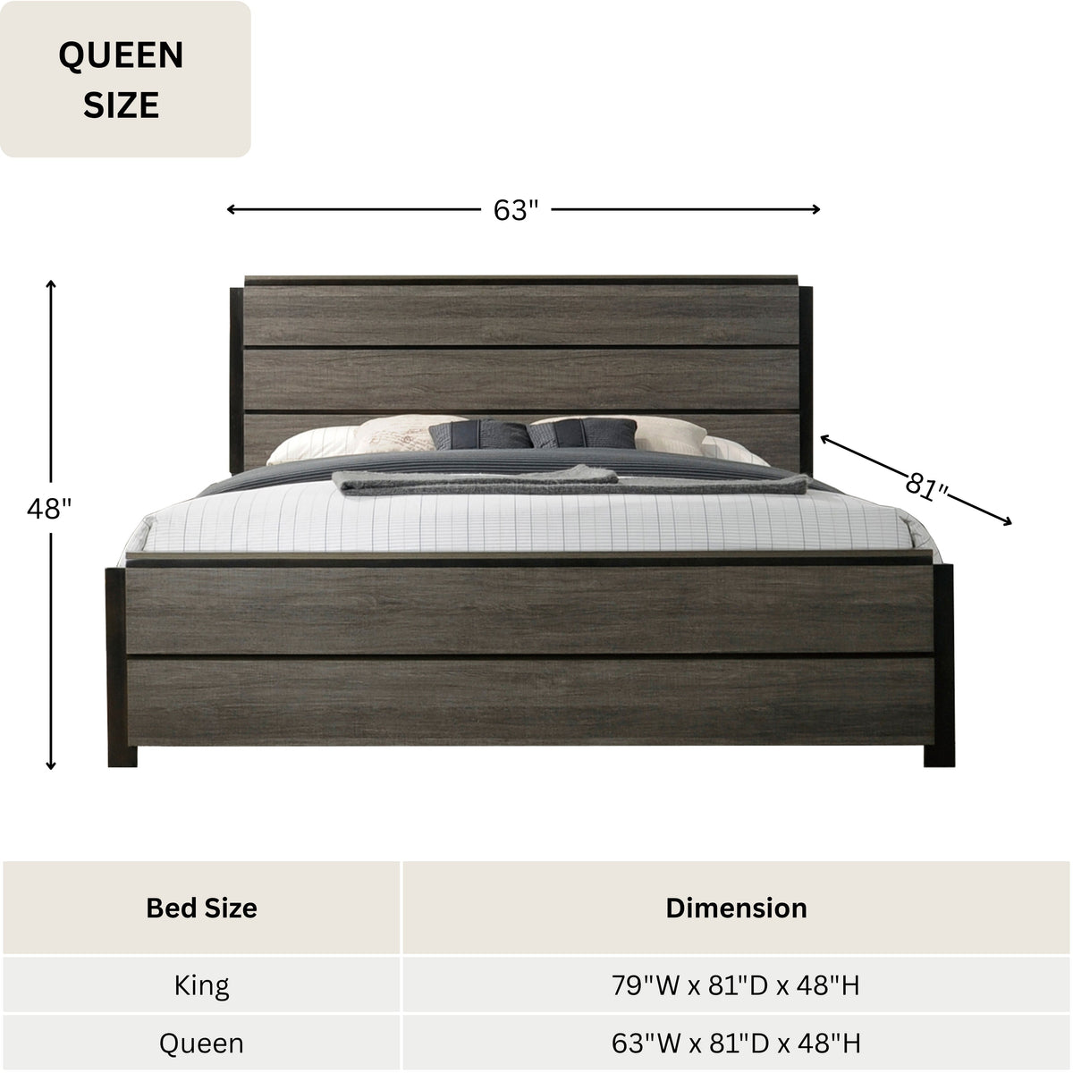 Ioana Contemporary Wood Panel Bed by HouseOfZazla, wood headboard, queen size 63W x 81D x 48H on Tampa Home & Garden Store