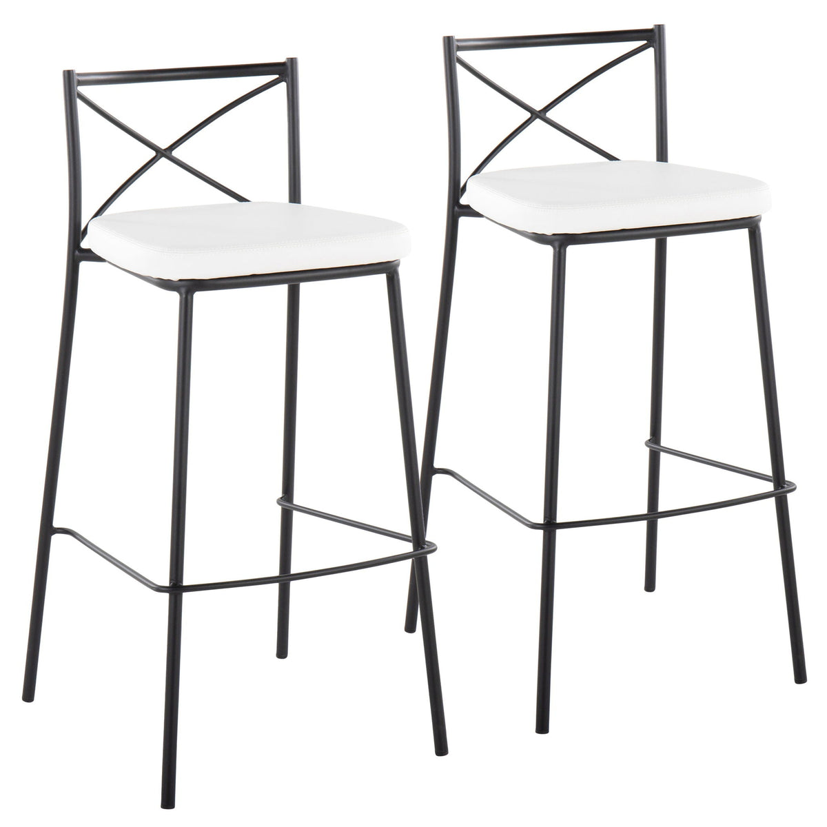 Bar stools set of 2, contemporary fixed-height with metal frames and white cushions on Tampa Home & Garden Store