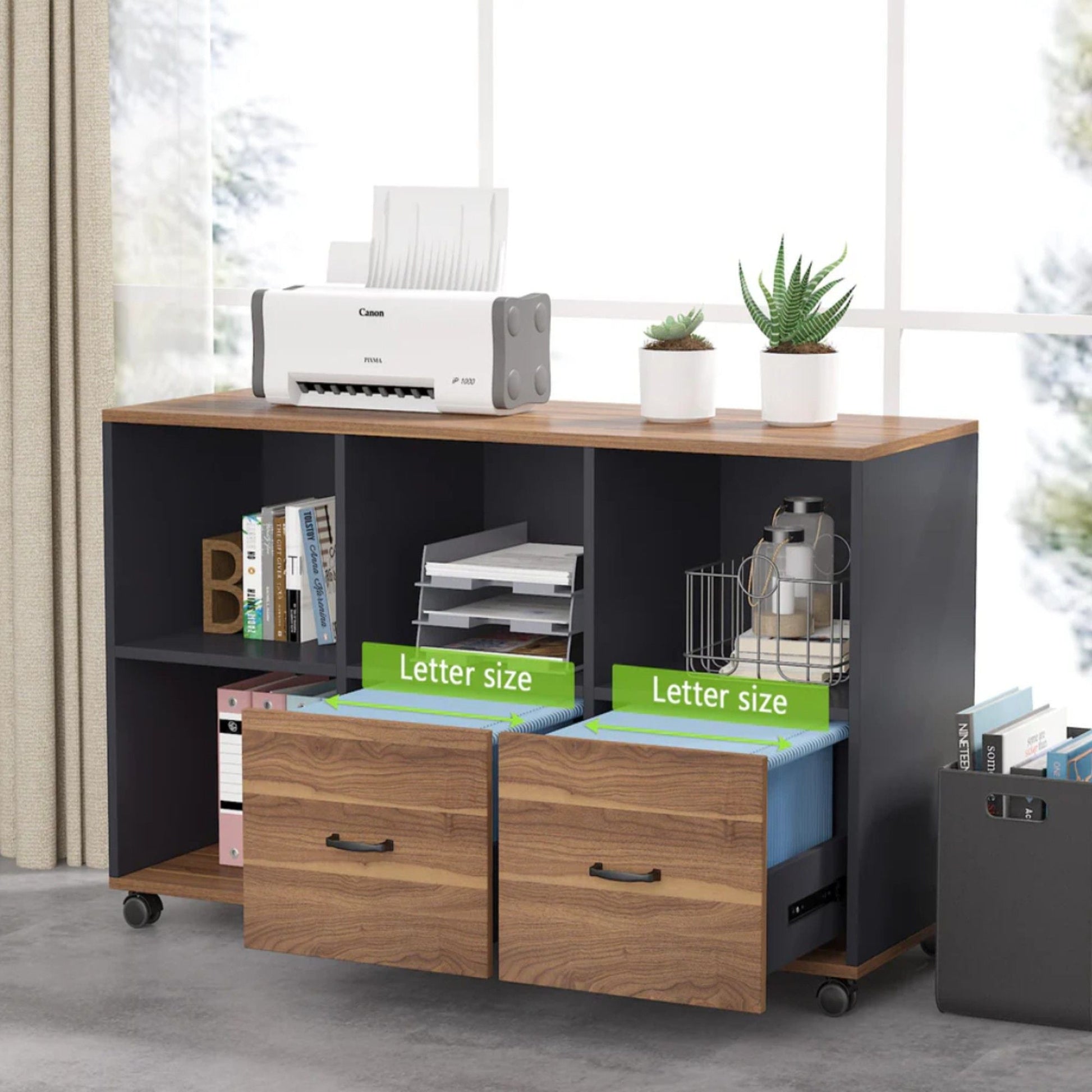 L-Shaped executive desk in brown/black with mobile file cabinet and printer by HouseOfZazla on Tampa Home & Garden Store