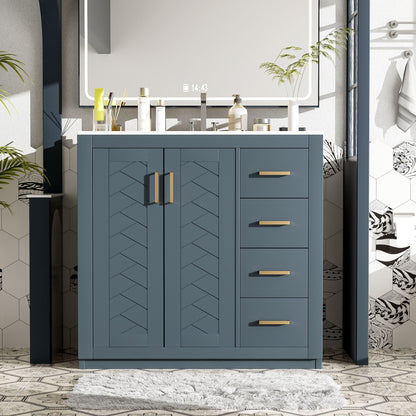 Bathroom vanity with sink by HouseOfZazla blue cabinetry with chevron doors and 3 drawers on Tampa Home & Garden Store