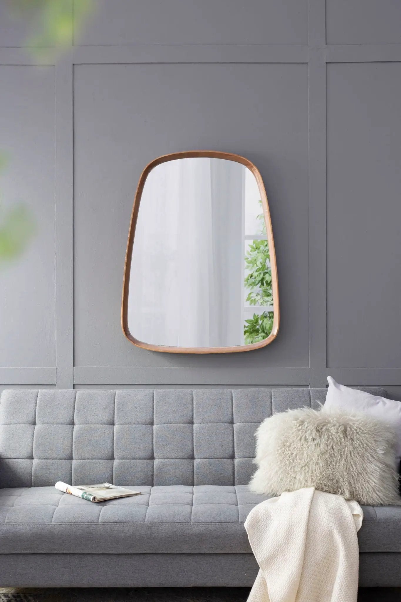 Irregular Wood Frame Mirror for Living Room Brown