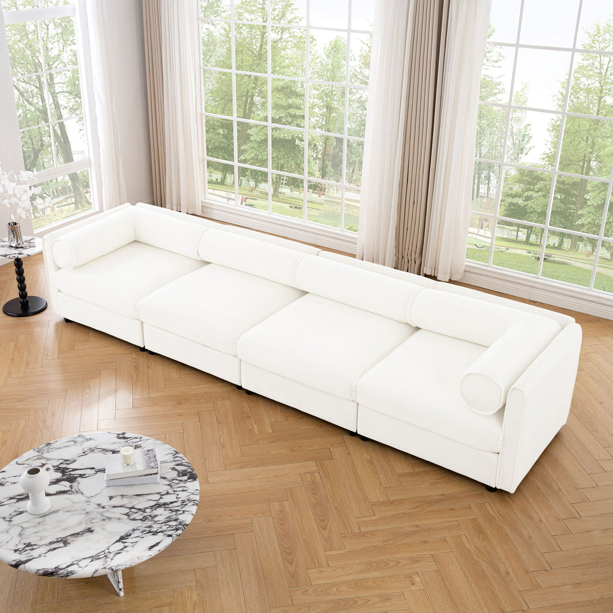 Modern Sofa with Storage and Cylindrical Backrest