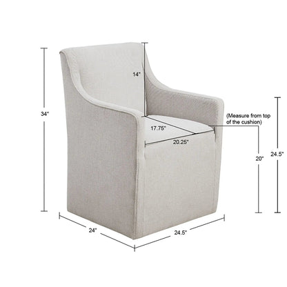 Traditional skirted dining arm chair in cream fabric upholstery by Unique Piece Furniture on Tampa Home & Garden Store
