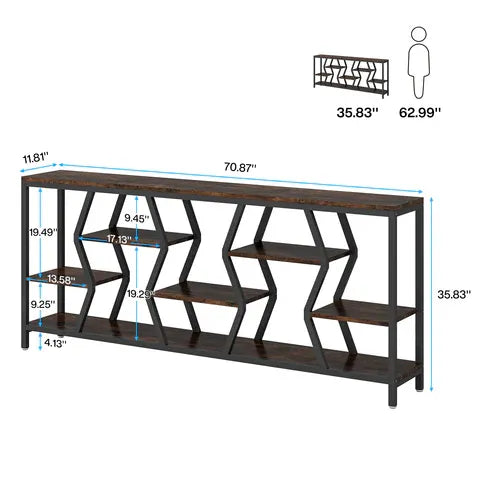 Durable Sofa Console Table with Storage by HouseOfZazla, dark wood and black metal shelves on Tampa Home & Garden Store