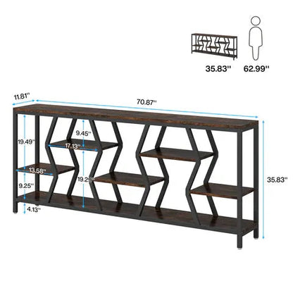 Durable Sofa Console Table with Storage by HouseOfZazla, dark wood and black metal shelves on Tampa Home & Garden Store