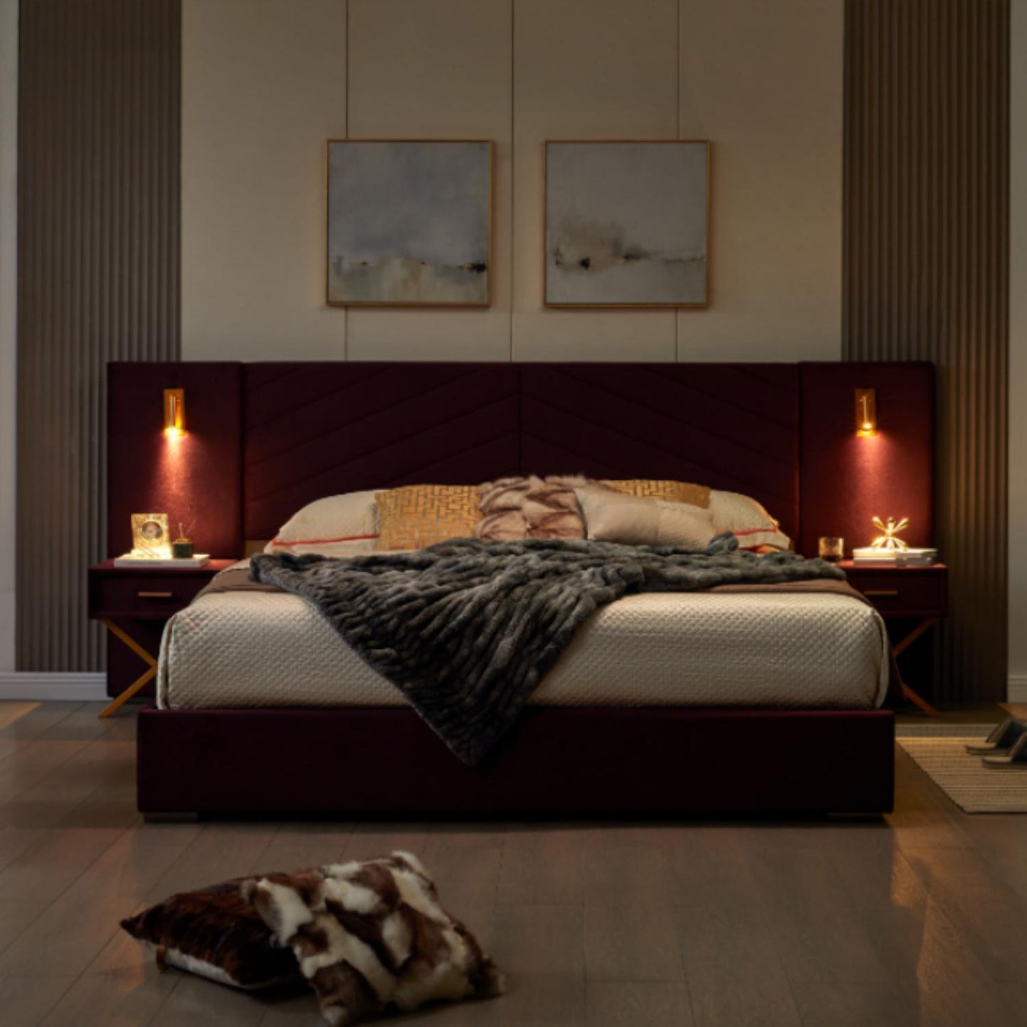 A Tufted Wingback Upholstered Bed With Sponge Pad
