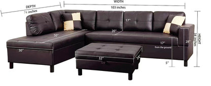 3-Pc Brown Faux Leather Sectional Sofa Set with left-facing chaise by HouseOfZazla on Tampa Home & Garden Store