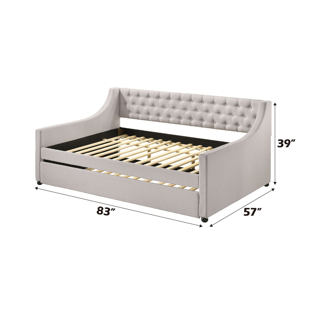 Lianna Twin Daybed & Trundle in light gray fabric, tufted back, curved arms, by HouseOfZazla on Tampa Home & Garden Store