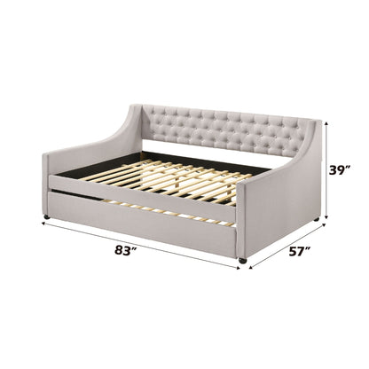 Lianna Twin Daybed & Trundle in light gray fabric, tufted back, curved arms, by HouseOfZazla on Tampa Home & Garden Store
