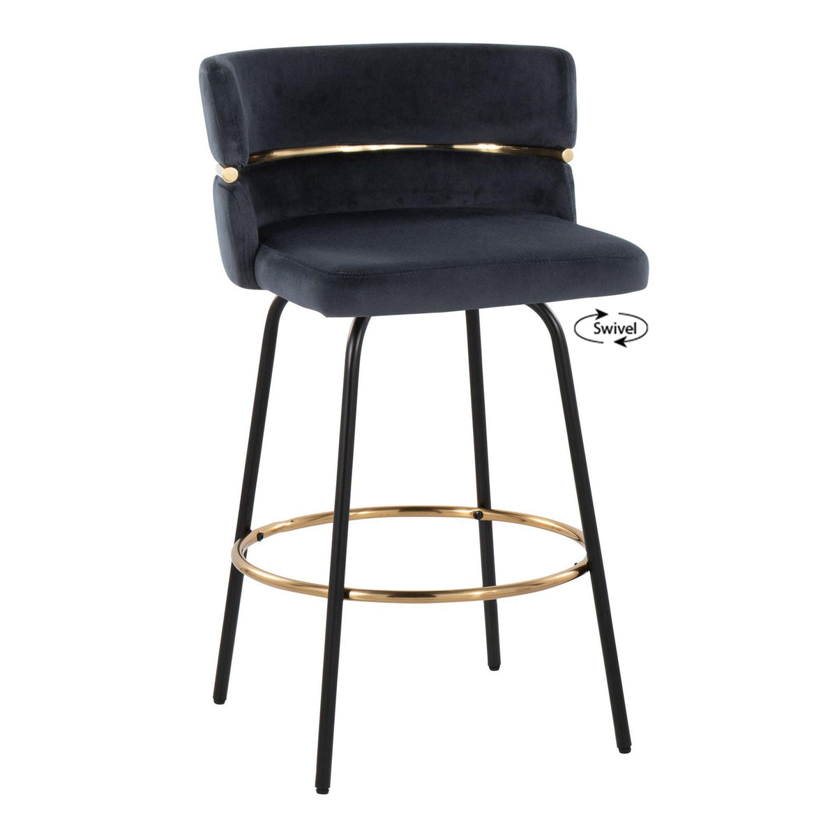 Contemporary counter stool with swivel, black velvet and gold footrest HouseOfZazla on Tampa Home & Garden Store