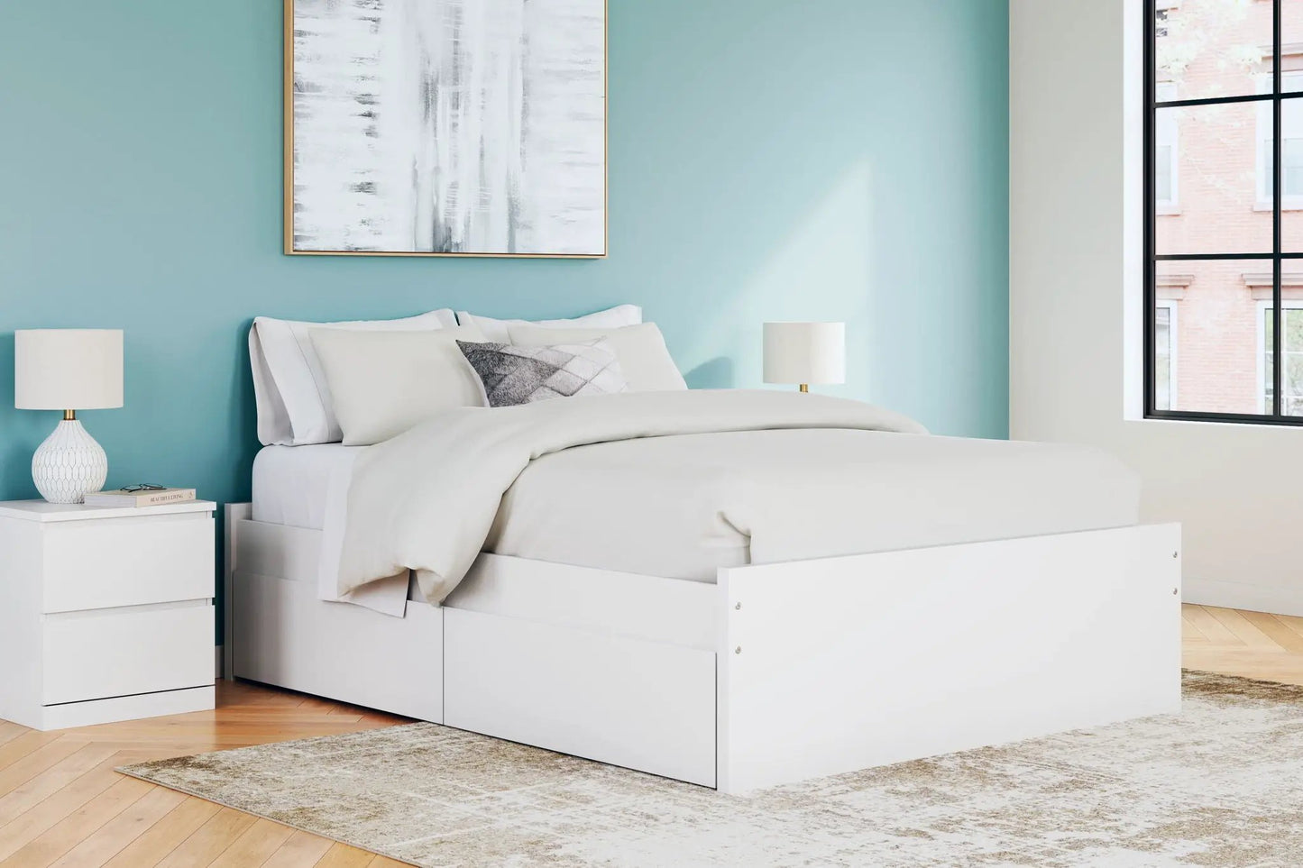 Onita Platform Bed white finish with built-in storage drawers on Tampa Home & Garden Store