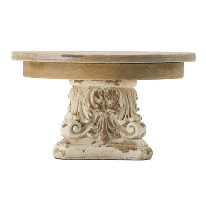 Cake stand with magnesium base in cream and brown, carved pedestal by Unique Piece Furniture on Tampa Home & Garden Store