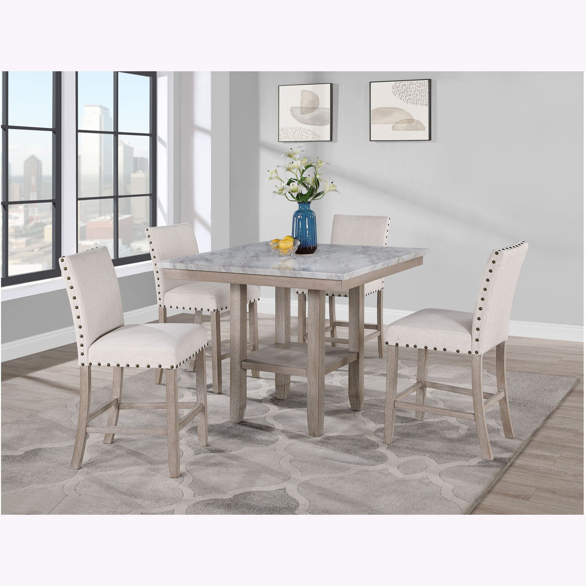 Natural bar table with marble finish and light wood base, 42-inch square, by HouseOfZazla on Tampa Home & Garden Store