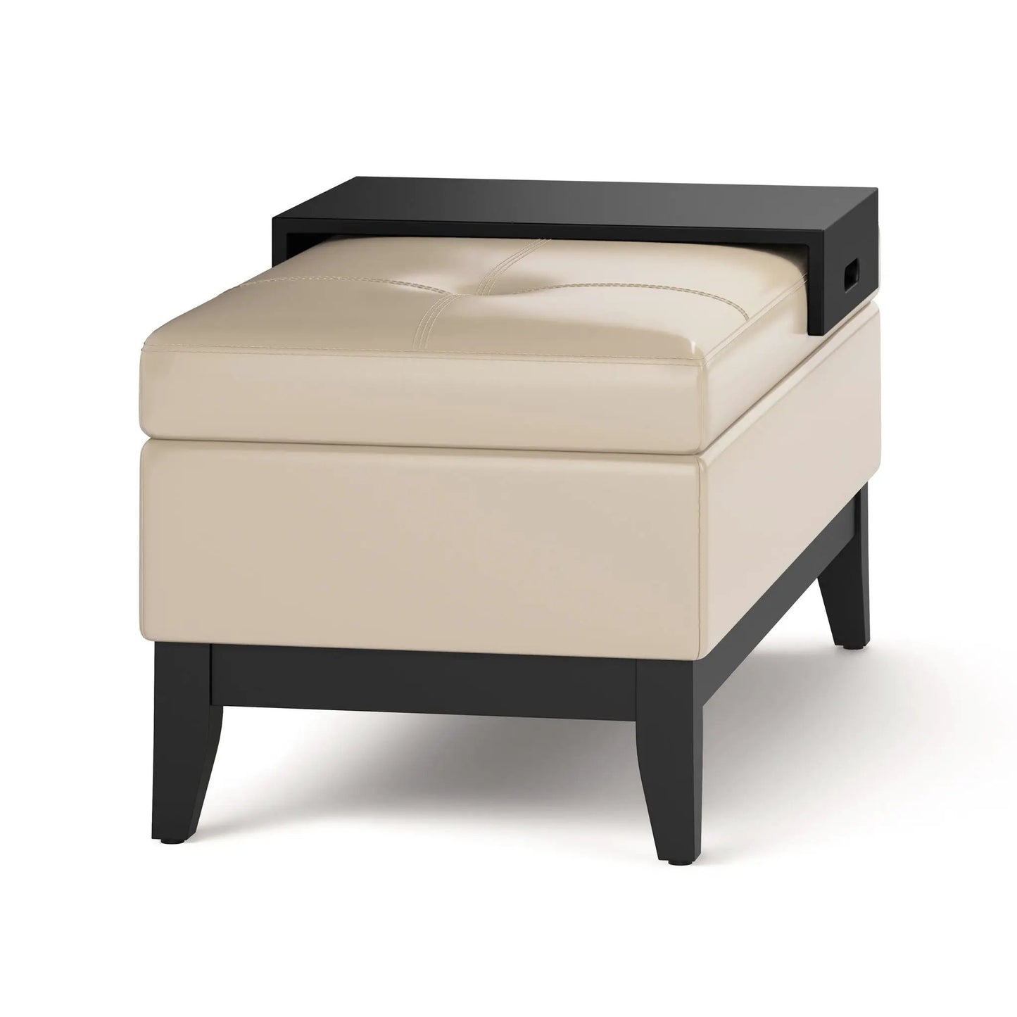 Oregon Storage Ottoman With Tray beige leather, black tray by Unique Piece Furniture on Tampa Home & Garden Store