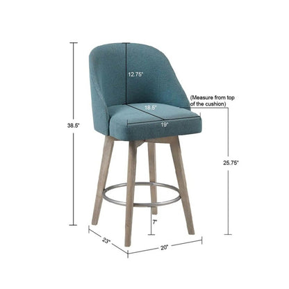 Pearce Bar Stool With Swivel Seat blue upholstery wood legs metal footrest Unique Piece Furniture on Tampa Home & Garden Store