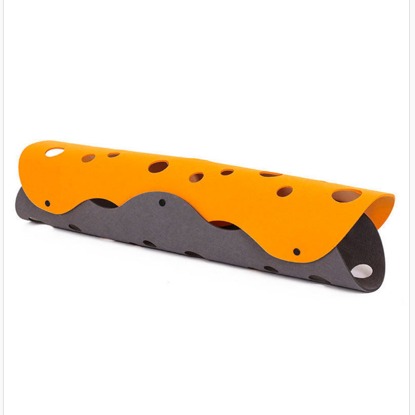 Cat tunnel toy orange felt over gray collapsible tube with holes for kitten play on Tampa Home & Garden Store