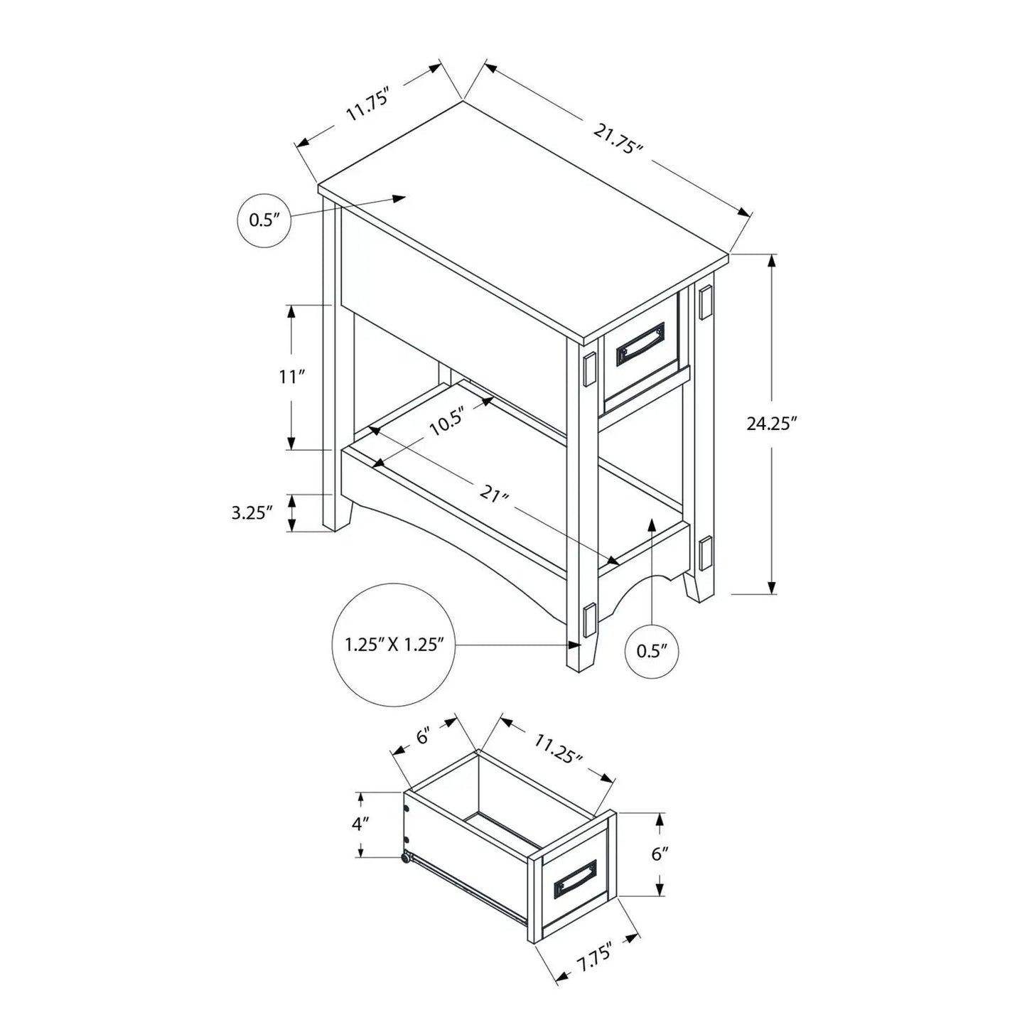 Accent End Table, 2-Tier Narrow Walnut with storage drawer by Unique Piece Furniture on Tampa Home & Garden Store
