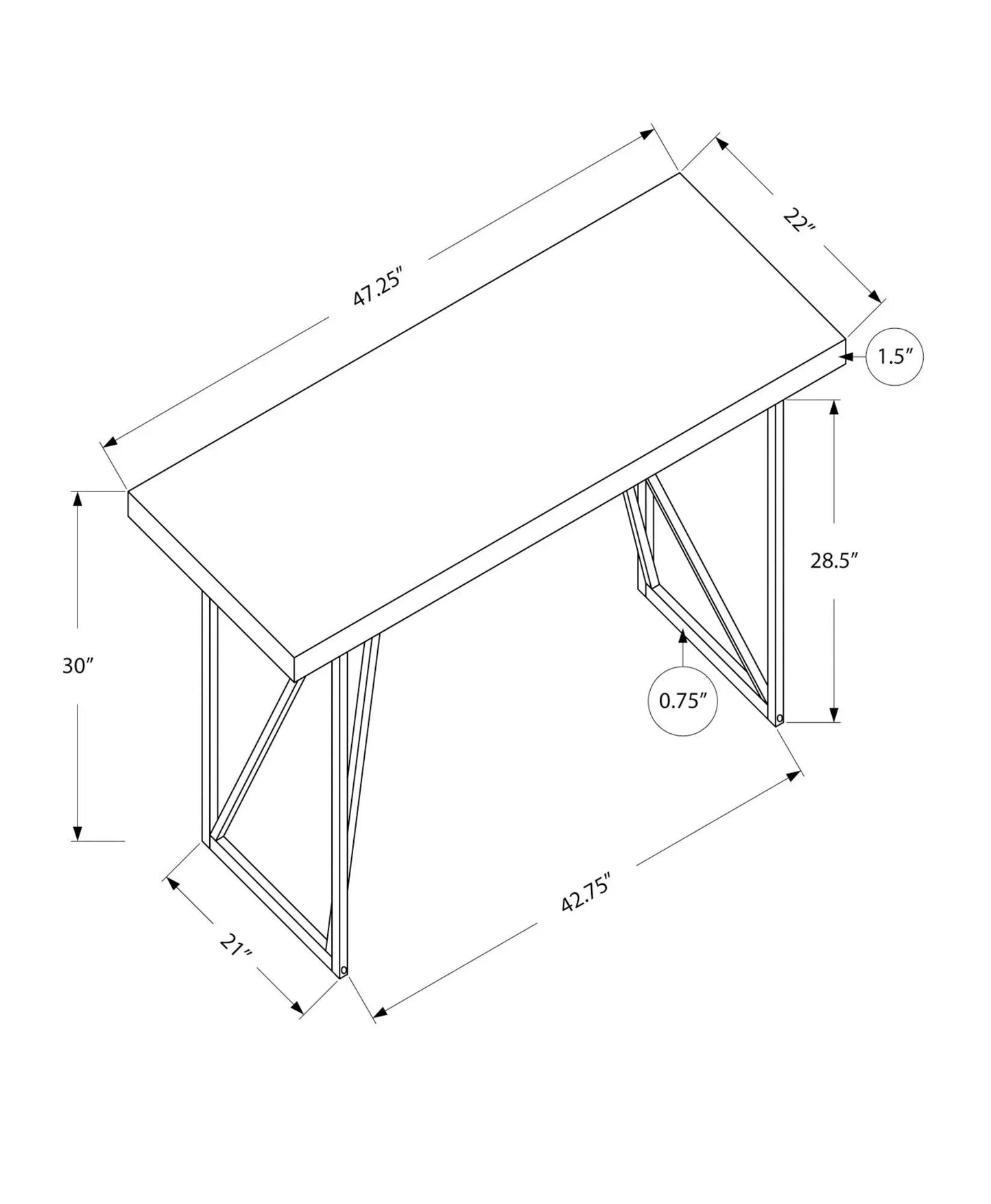 White computer desk for home office with geometric metal frame 42.75 in wide x 22 in deep on Tampa Home & Garden Store