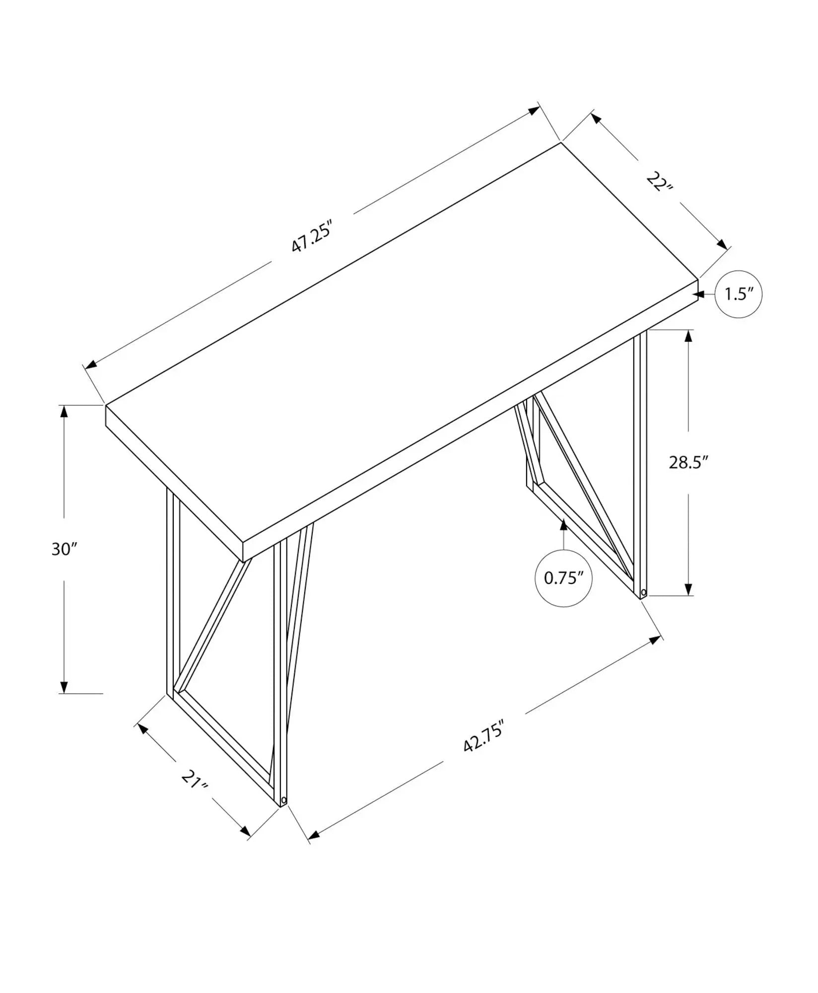 White computer desk for home office with geometric metal frame 42.75 in wide x 22 in deep on Tampa Home & Garden Store