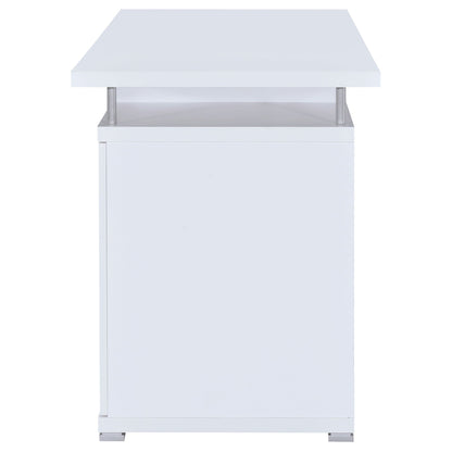 Rochelle 2-Drawer Office Desk white laminate top with silver metal legs on Tampa Home & Garden Store