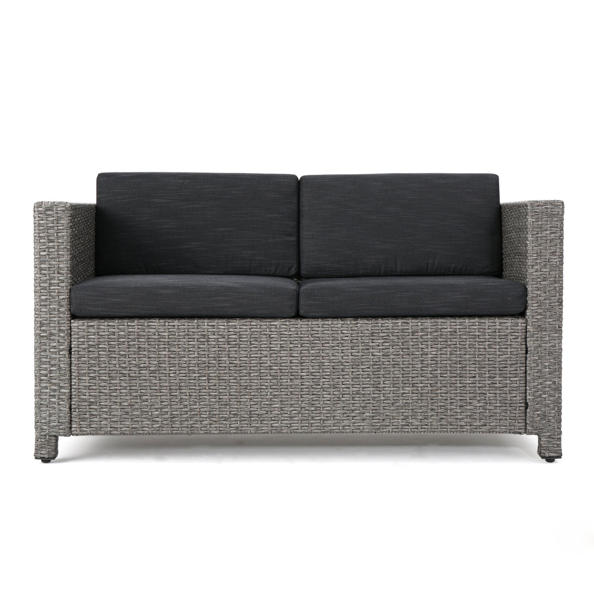 Puerta 4-Piece Outdoor Furniture Set gray wicker sofa with dark cushions HouseOfZazla on Tampa Home & Garden Store