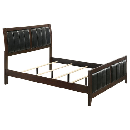 Queen Panel Bed with padded headboard and footboard brown wood black panels HouseOfZazla on Tampa Home & Garden Store