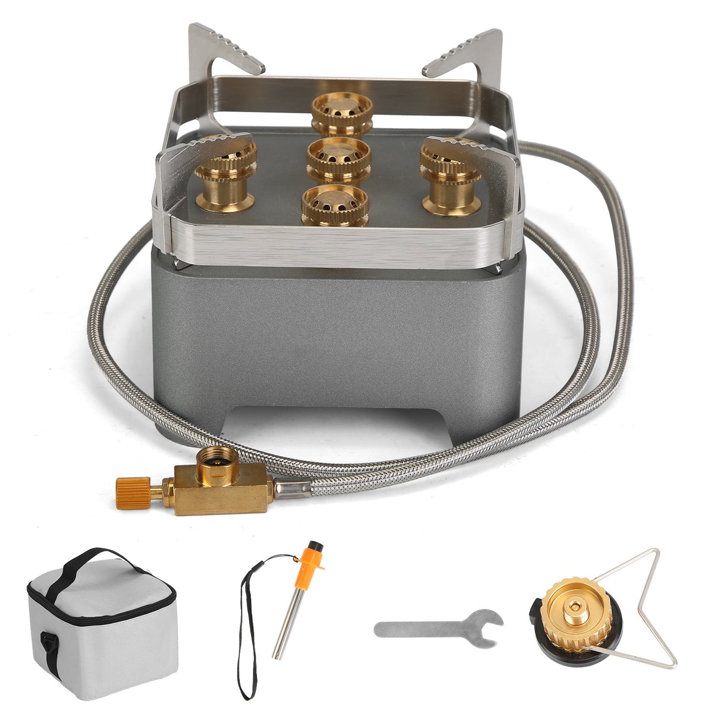GemGear 12000W portable camping stove with brass burners and braided hose carrying case on Tampa Home & Garden Store