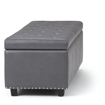 Hamilton Upholstered Storage Ottoman gray faux leather with tufted lid by Unique Piece Furniture on Tampa Home & Garden Store