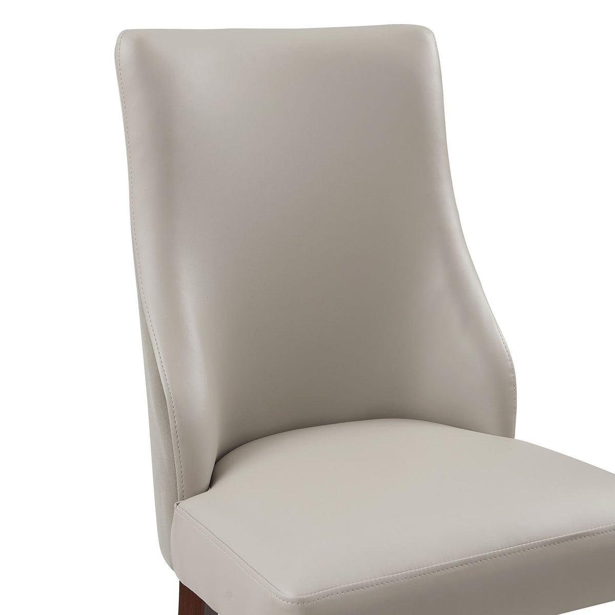 Modern dining chair gray faux-leather with stitched back and wooden leg on Tampa Home & Garden Store