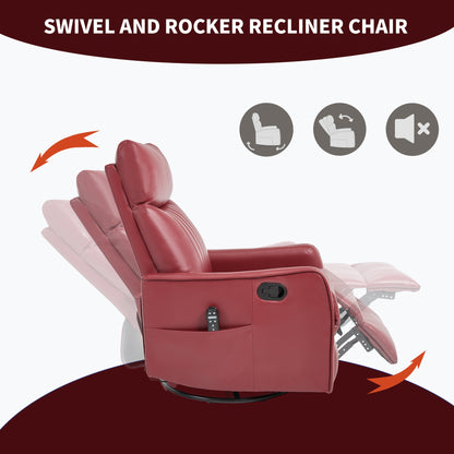 Red faux leather heat massage manual recliner chair with rocker and swivel by HouseOfZazla on Tampa Home & Garden Store