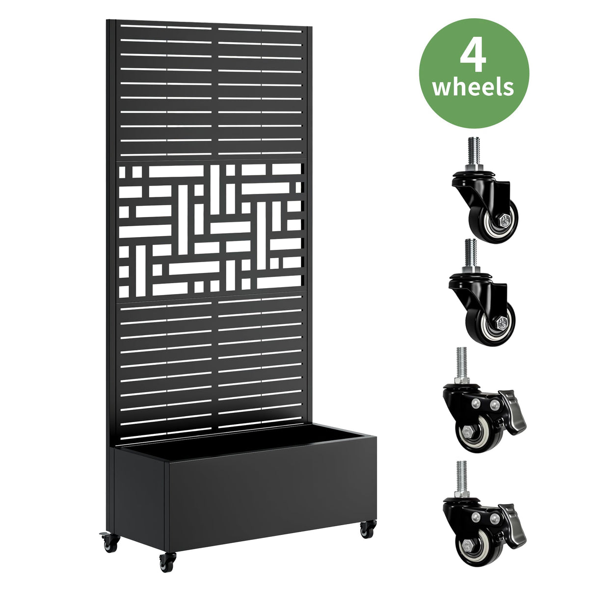 Metal planter box with trellis by HouseOfZazla, black, 4 wheels on Tampa Home & Garden Store