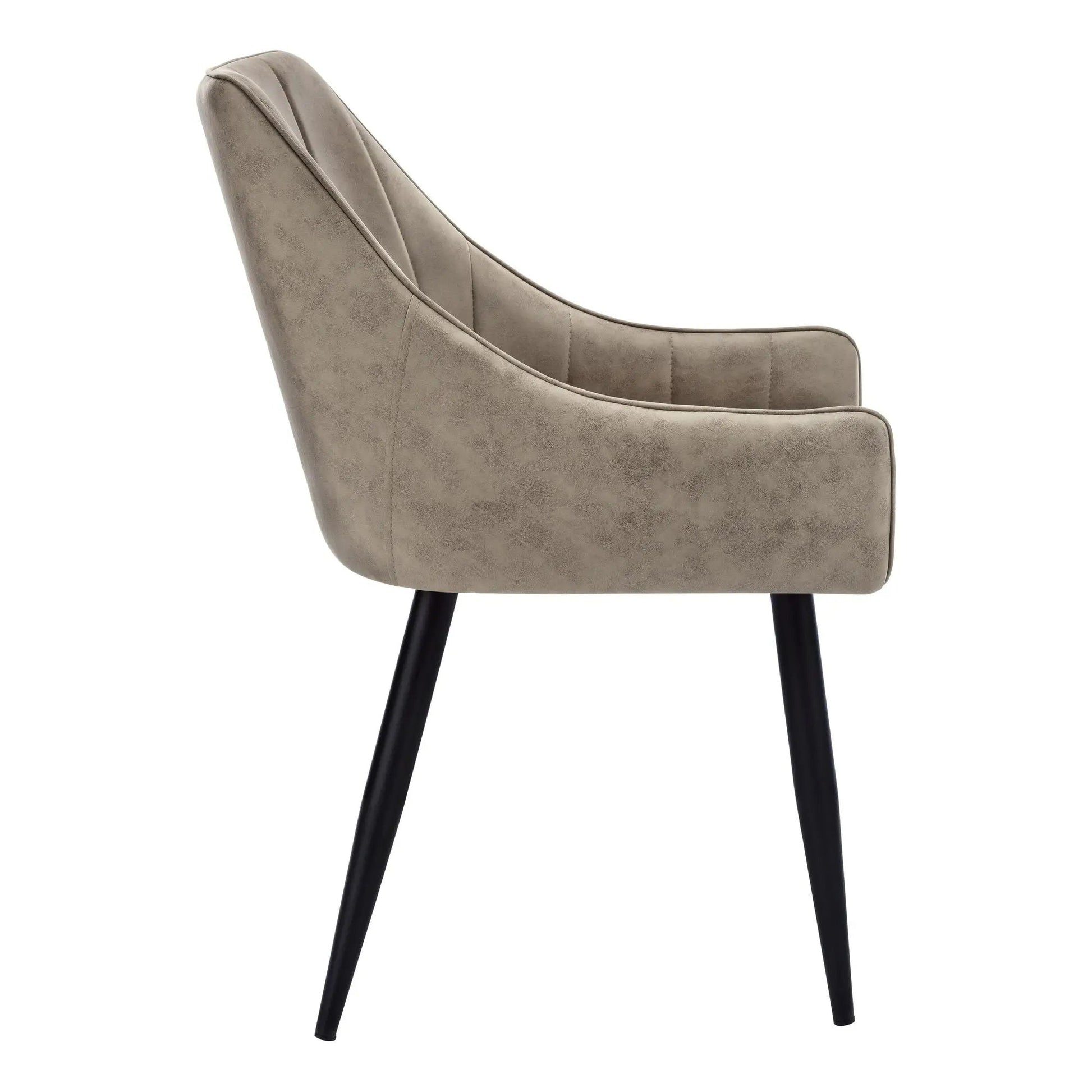 Upholstered side dining chair set of 2 in taupe fabric with stitched back and black legs on Tampa Home & Garden Store