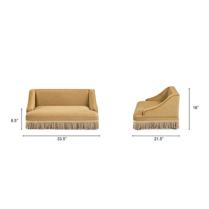 Duchess Pet Bed Sofa beige velvet with fringe trim by HouseOfZazla two-view display on Tampa Home & Garden Store