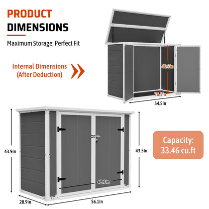 Horizontal outdoor storage shed with ramp and hydraulic lid, gray panels, HouseOfZazla on Tampa Home & Garden Store